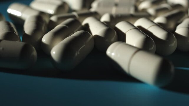 Capsules. White capsules. Sports nutrition. Slow motion video. High quality 4k footage