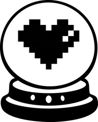 Obraz premium Minimal black pixel heart inside a simple crystal ball. Clean monochrome design for modern UI, apps, and minimalist graphic projects.