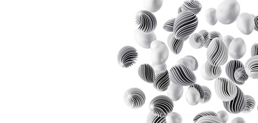 Abstract 3D spheres on a white background, perfect for modern designs and creative concepts.