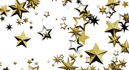 Glittering gold stars burst against a clean white backdrop, creating a festive, celebratory mood. Perfect for holiday th © vegefox.com