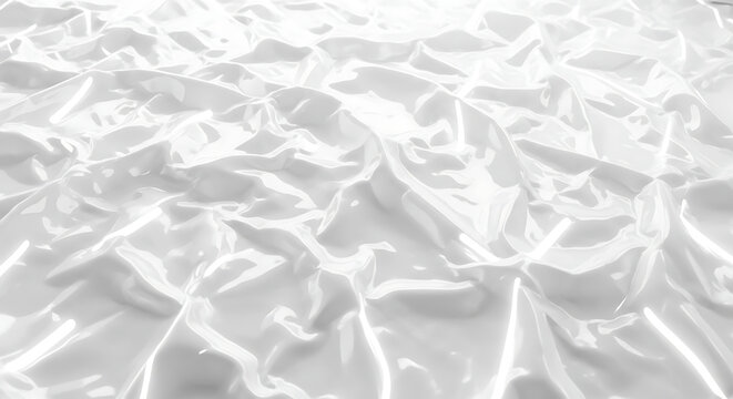 Closeup of crumpled white plastic or foil surface texture