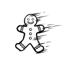 Fototapeta premium Animated gingerbread man running quickly with motion lines 