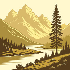 Fototapeta premium A mountain landscape with a lake and trees
