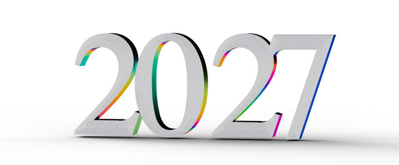 Creative 3D render of the year 2027 with a vibrant, rainbow gradient, perfect for New Year's greetings and futuristic co © vegefox.com