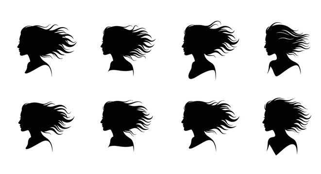 Silhouettes of Women with Flowing Hair Profiles.
