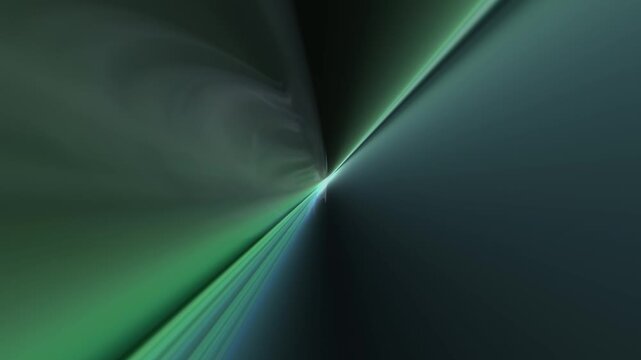 Abstract green light beams streaming through a dark background creating a fast tunnel motion effect. Futuristic energy rays symbolizing speed, digital technology, and dynamic movement.