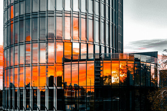 sunset over city buildings