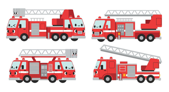 Cute Fire Trucks Collection: Cartoon Fire Engine Vehicles for Kids