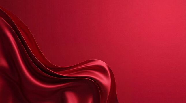 Dynamic deep red silky fabric or fluid abstract background, flowing with elegant curves and a glossy finish.