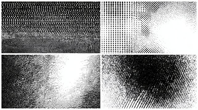 Set of four abstract black and white textured backgrounds.