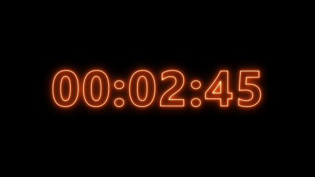 Neon Animated Digital 3 minutes countdown timer Animation . Perfect for Presentation Pauses. HUD user interface with technology stopwatch Digital Countdown. 4K countdown animation on black screen