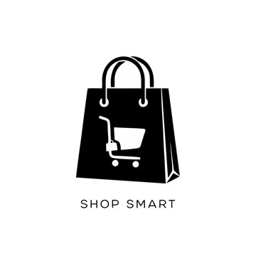 A shopping bag with a cart illustration represents smart shopping.