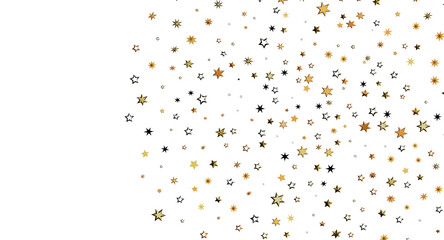 Elegant gold star confetti against white background, perfect for holiday greetings, celebrations, or any design with a t © vegefox.com