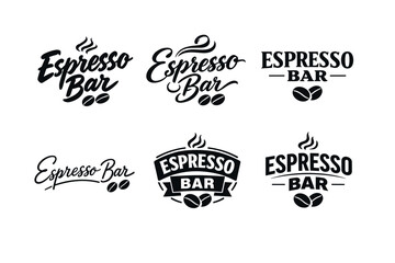 Obraz premium Variety of espresso bar logos featuring coffee beans and stylized text designs