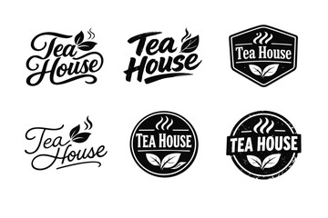 Fototapeta premium Vintage tea house logos collection with leaf and steam designs