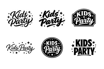 Fototapeta premium Kids party logos with creative typography and star accents