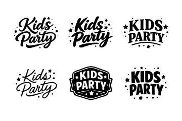 Fototapeta premium Variety of kids party text designs with stars and decorative elements
