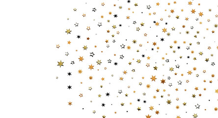 Elegant gold and black star confetti background on a clean white space. Perfect for holiday greetings, celebrations, and © vegefox.com