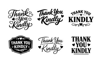 Obraz premium Thank you kindly typography set with heart decorations