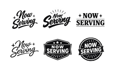 Fototapeta premium Collection of stylish now serving text designs in bold black typography
