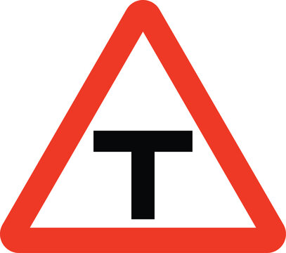 T Intersection Junction Warning Red Road Sign