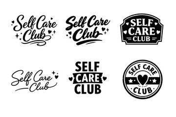 Obraz premium Self care club logos collection with heart motifs and decorative text