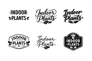 Obraz premium Collection of six indoor plants logos in black and white designs