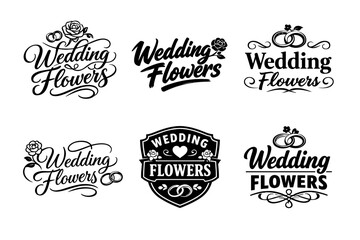 Obraz premium Elegant wedding flowers logos collection with roses and rings
