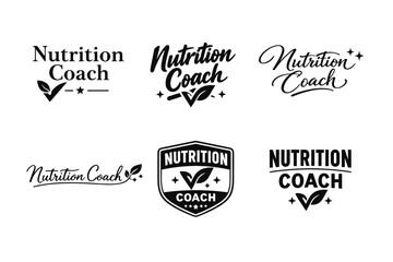 Obraz premium Nutrition coach logo designs with leaf elements and vintage typography