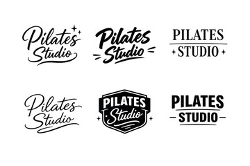 Obraz premium Set of six unique pilates studio logos with stylish typography designs