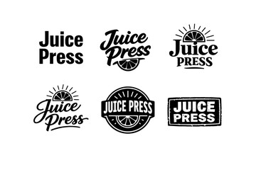 Obraz premium Variety of juice press logos with typography and citrus elements