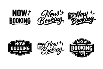 Fototapeta premium Now booking icons set with calendar and star elements in black and white