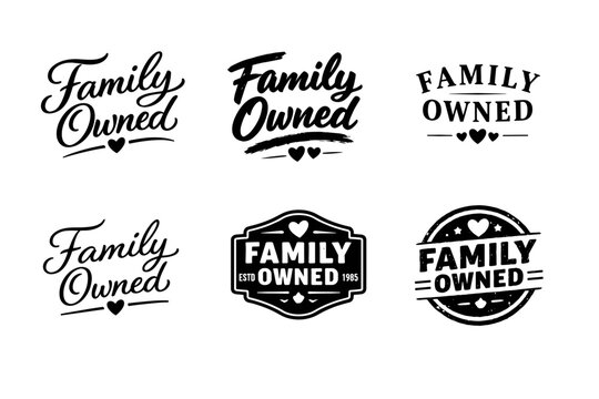 Family owned business labels collection with various retro typography designs