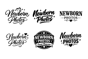 Obraz premium Newborn photos logo set with heart and star elements in various styles