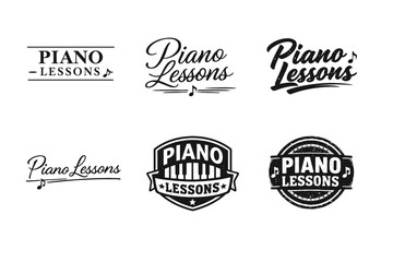 Obraz premium Collection of six black and white piano lessons logos in various styles