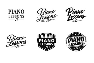 Obraz premium Elegant piano lessons logos collection with musical notes and stylish typography