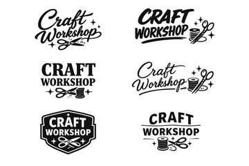 Obraz premium Craft workshop logos with needle, thread, and scissors in various styles