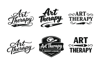 Fototapeta premium Creative art therapy logos with brushes and swirls