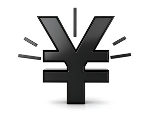 Obraz premium Glossy black Yen sign, centered on white, casting shadow, with radiating strokes