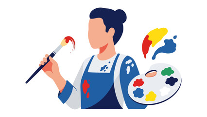 Brushstrokes of Creativity: An artist, with a palette of colors, is immersed in the process of painting. This image encapsulates the essence of creativity and artistic expression. © Rahimatul