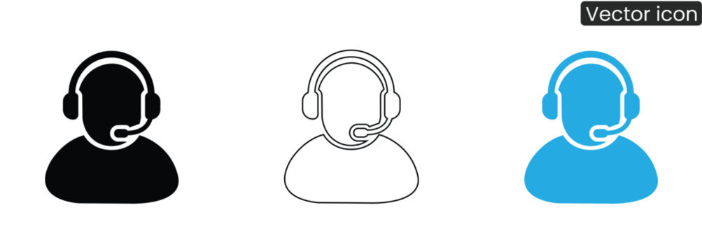 Vector icons of customer service reps in three styles, ideal for support or call center concepts