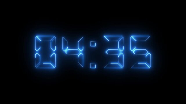 neon 5 minute countdown animation from 300 seconds to 0 seconds on a transparent background, Neon five minute countdown timer with alpha channel