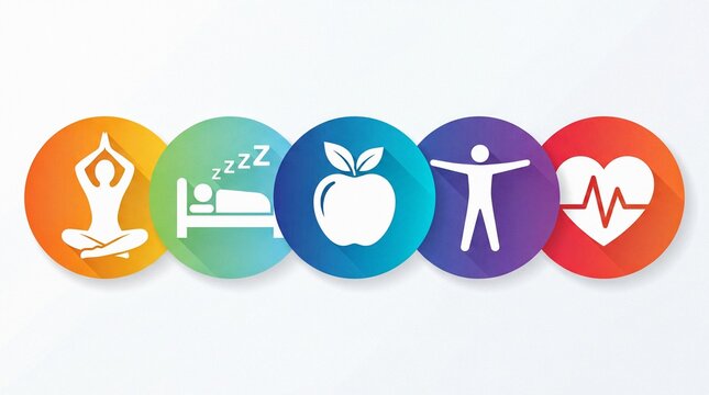 Holistic health and wellness lifestyle icons on a clean white background

