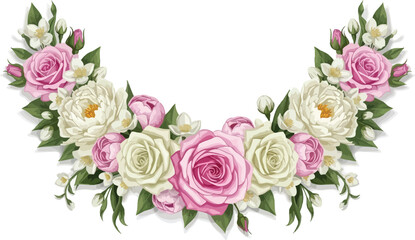 A beautiful floral arrangement of pink and white roses on a white background © Meesam