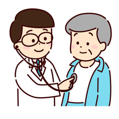 Fototapeta premium 医師に聴診されているシニア男性