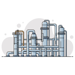 Naklejka premium Industrial refinery towers processing pipes in factory setting. non editable strokes