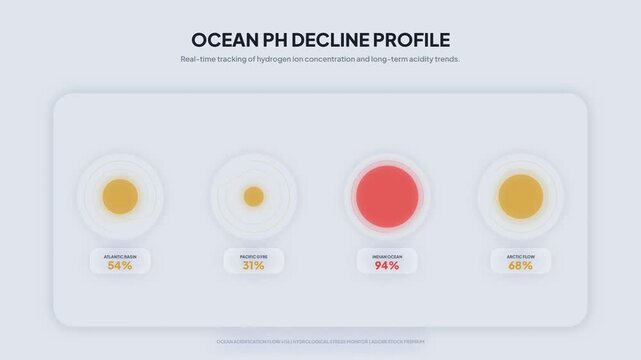 Infographic detailing the critical global ocean pH decline profile, illustrating environmental acidification trends and scientific data
