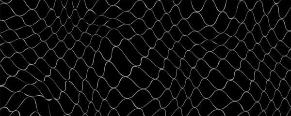 Fishing net seamless pattern. Soccer and football gates mesh. Fishnet texture. Basketball hoop and hockey net pattern. Sportswear texture. Chain link fence. Vector illustration on black background. © ach