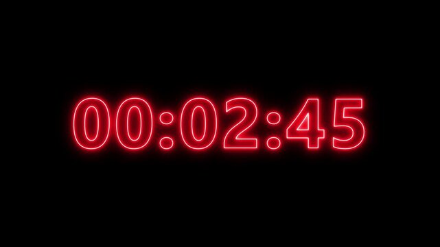 Neon Animated Digital 3 minutes countdown timer Animation . Perfect for Presentation Pauses. HUD user interface with technology stopwatch Digital Countdown. 4K countdown animation on black screen