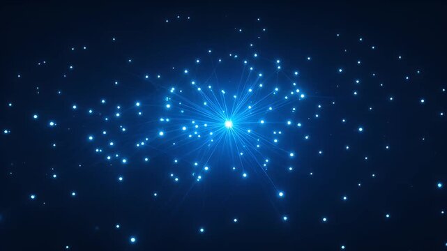 A mesmerizing display of vibrant blue lights connected by radiating lines on dark background